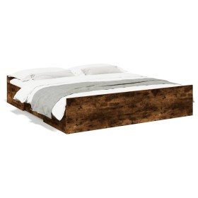 Cama con cajones madera de ingeniería roble ahumado 180x200 cm de vidaXL, Camas y somieres - Ref: Foro24-3280276, Precio: 171...