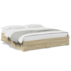 Sonoma oak engineered wood bed with drawers 180x200 cm by vidaXL, Beds and slatted bases - Ref: Foro24-3280365, Price: 184,39...