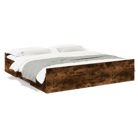 Cama con cajones madera de ingeniería roble ahumado 200x200 cm de vidaXL, Camas y somieres - Ref: Foro24-3280269, Precio: 170...