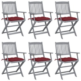 Folding garden chairs 6 pcs solid acacia wood cushions by vidaXL, Garden chairs - Ref: Foro24-3065431, Price: 302,92 €, Disco...