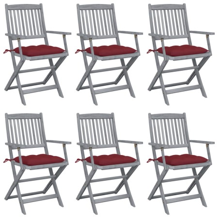 Folding garden chairs 6 pcs solid acacia wood cushions by vidaXL, Garden chairs - Ref: Foro24-3065431, Price: 302,99 €, Disco...