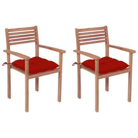 Garden chairs 2 pcs solid teak wood with red cushions by vidaXL, Garden chairs - Ref: Foro24-3062283, Price: 178,73 €, Discou...