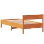 Bed frame with wax brown pine wood headboard 90x190 cm by vidaXL, Beds and slatted bases - Ref: Foro24-842781, Price: 93,22 €...