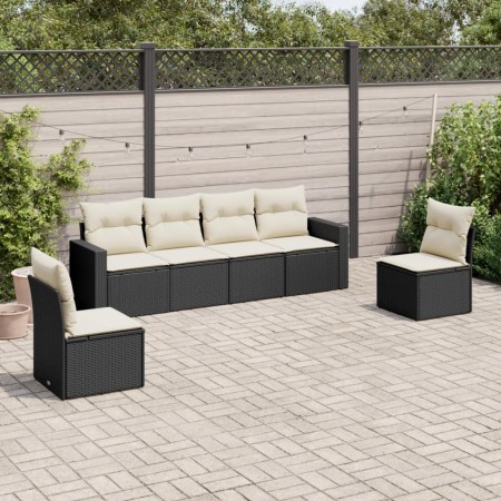 6-teilige Gartensofagarnitur und schwarze synthetische Rattankissen von vidaXL, Modulare Sofas für den Außenbereich - Ref: Fo...