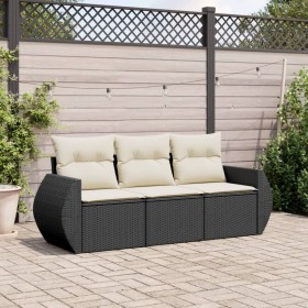 Gartensofa-Set mit Kissen, 3-teilig, schwarzes synthetisches Rattan von vidaXL, Gartensets - Ref: Foro24-3253393, Preis: 229,...