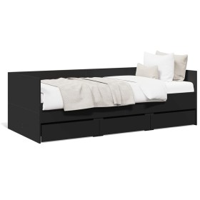 Tumbona con cajones madera de ingeniería negro 100x200 cm de vidaXL, Camas y somieres - Ref: Foro24-3280812, Precio: 180,07 €...