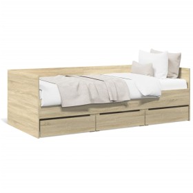 Tumbona con cajones madera ingeniería roble Sonoma 90x190 cm de vidaXL, Camas y somieres - Ref: Foro24-3280827, Precio: 172,5...