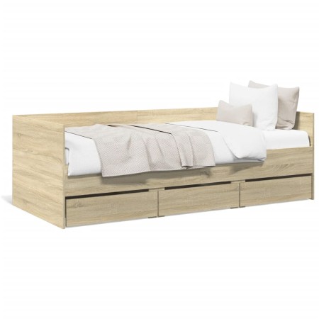 Tumbona con cajones madera ingeniería roble Sonoma 90x190 cm de vidaXL, Camas y somieres - Ref: Foro24-3280827, Precio: 172,5...