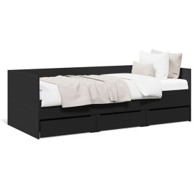 Tumbona con cajones madera de ingeniería negro 75x190 cm de vidaXL, Camas y somieres - Ref: Foro24-3280833, Precio: 175,99 €,...