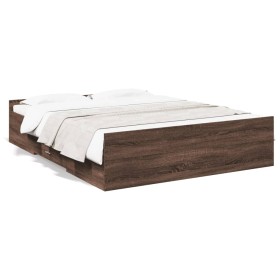 Oak brown engineered wood bed with drawers 160x200 cm by vidaXL, Beds and slatted bases - Ref: Foro24-3280285, Price: 164,99 ...