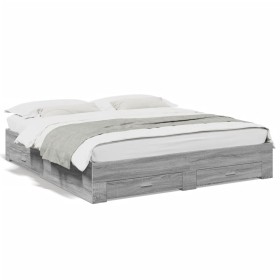 Cama con cajones madera ingeniería gris Sonoma 180x200 cm de vidaXL, Camas y somieres - Ref: Foro24-3280368, Precio: 204,99 €...