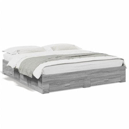 Cama con cajones madera ingeniería gris Sonoma 180x200 cm de vidaXL, Camas y somieres - Ref: Foro24-3280368, Precio: 205,06 €...