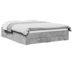 Cama con cajones madera ingeniería gris hormigón 150x200 cm de vidaXL, Camas y somieres - Ref: Foro24-3280380, Precio: 188,99...