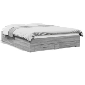 Cama con cajones madera ingeniería gris Sonoma 150x200 cm de vidaXL, Camas y somieres - Ref: Foro24-3280382, Precio: 194,99 €...