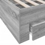 Cama con cajones madera ingeniería gris Sonoma 150x200 cm
