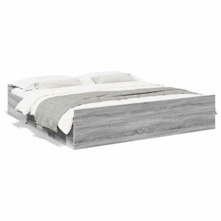 Cama con cajones madera ingeniería gris Sonoma 200x200 cm de vidaXL, Camas y somieres - Ref: Foro24-3280270, Precio: 175,97 €...