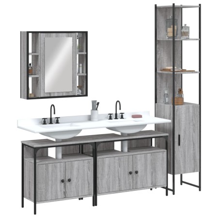 Set de armario de baño 4 pzas madera contrachapada gris sonoma de vidaXL, Muebles de baño - Ref: Foro24-3214748, Precio: 276,...