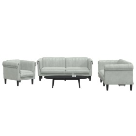 Dreiteilige Sofagarnitur aus hellgrauem Samt von vidaXL, Sofas - Ref: Foro24-3209209, Preis: 702,66 €, Rabatt: %