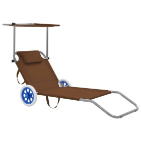 Folding lounger with awning and taupe gray steel wheels by vidaXL, Loungers - Ref: Foro24-44326, Price: 54,17 €, Discount: %