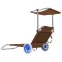 Folding lounger with awning and taupe gray steel wheels by vidaXL, Loungers - Ref: Foro24-44326, Price: 54,06 €, Discount: %