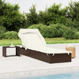 Tumbona con toldo plegable ratán sintético marrón 213x63x97cm de vidaXL, Tumbonas - Ref: Foro24-319637, Precio: 178,99 €, Des...