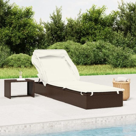 Sun lounger with folding awning, brown synthetic rattan 213x63x97cm by vidaXL, Loungers - Ref: Foro24-319637, Price: 178,78 €...