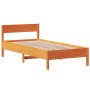 Estructura cama con cabecero madera pino marrón cera 90x200 cm