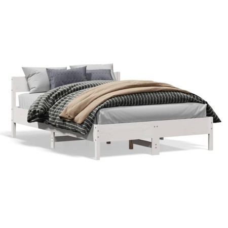 Bed frame with white pine wood headboard 135x190 cm by vidaXL, Beds and slatted bases - Ref: Foro24-842771, Price: 126,99 €, ...