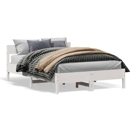 Estructura de cama con cabecero madera pino blanco 135x190 cm