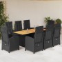 Set de comedor de jardín 9 pzas y cojines ratán sintético negro de vidaXL, Conjuntos de jardín - Ref: Foro24-3212505, Precio:...