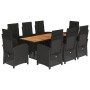 Set de comedor de jardín 9 pzas y cojines ratán sintético negro de vidaXL, Conjuntos de jardín - Ref: Foro24-3212505, Precio:...