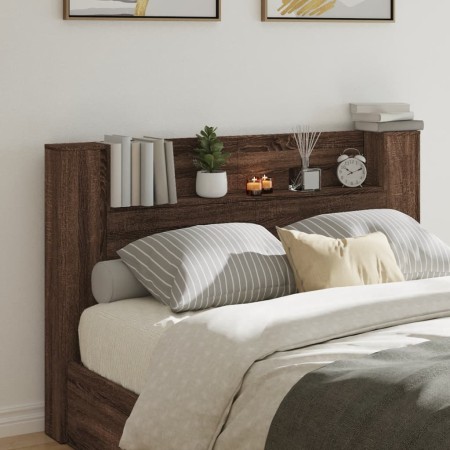 Bed headboard with LED light in brown oak 160x16.5x103.5 cm by vidaXL, Headboards and footboards - Ref: Foro24-839258, Price:...