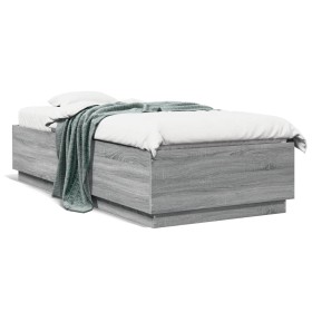 Estructura cama con luces LED madera gris Sonoma 100x200 cm de vidaXL, Camas y somieres - Ref: Foro24-3209630, Precio: 145,45...