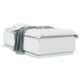 White engineered wood bed frame 100x200 cm by vidaXL, Beds and slatted bases - Ref: Foro24-3209716, Price: 116,23 €, Discount: %