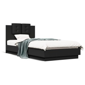 Estructura cama con cabecero madera ingeniería negro 90x200 cm de vidaXL, Camas y somieres - Ref: Foro24-3209941, Precio: 162...