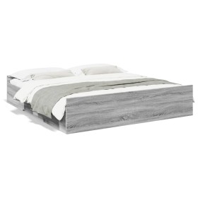 Cama con cajones madera ingeniería gris Sonoma 180x200 cm de vidaXL, Camas y somieres - Ref: Foro24-3280277, Precio: 170,99 €...