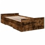 Smoked oak engineered wood bed with drawers 100x200 cm by vidaXL, Beds and slatted bases - Ref: Foro24-3280332, Price: 122,78...