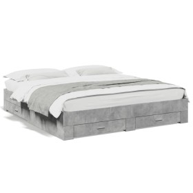 Cama con cajones madera ingeniería gris hormigón 180x200 cm de vidaXL, Camas y somieres - Ref: Foro24-3280366, Precio: 209,99...