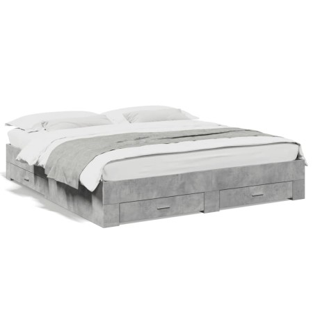 Concrete gray engineered wood bed with drawers 180x200 cm by vidaXL, Beds and slatted bases - Ref: Foro24-3280366, Price: 227...