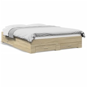 Sonoma oak engineered wood bed with drawers 150x200 cm by vidaXL, Beds and slatted bases - Ref: Foro24-3280379, Price: 189,99...