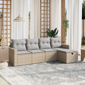 Garden sofa set with beige mixed cushions, 5 pieces, PE rattan. by vidaXL, Garden sets - Ref: Foro24-3263465, Price: 329,13 €...