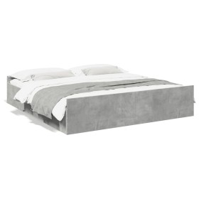 Cama con cajones madera ingeniería gris hormigón 200x200 cm de vidaXL, Camas y somieres - Ref: Foro24-3280268, Precio: 170,68...