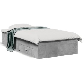 Cama con cajones madera de ingeniería gris hormigón 75x190 cm de vidaXL, Camas y somieres - Ref: Foro24-3280443, Precio: 110,...