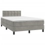 Cama box spring colchón y LED terciopelo gris claro 120x190 cm