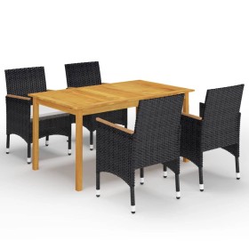 Juego de comedor de jardín 5 piezas con cojines negro de vidaXL, Conjuntos de jardín - Ref: Foro24-3095866, Precio: 370,93 €,...