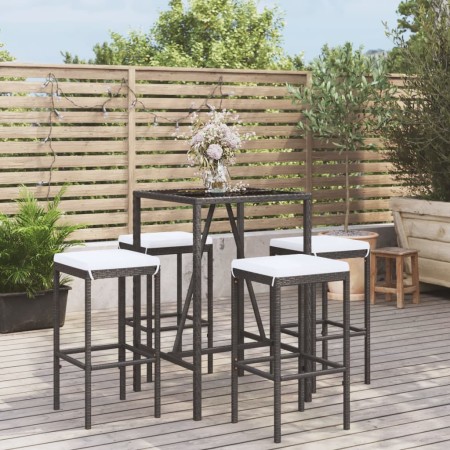 Gartentisch und Hochhocker 5 Stück und schwarze PE-Rattankissen von vidaXL, Gartensets - Ref: Foro24-3187632, Preis: 222,99 €...