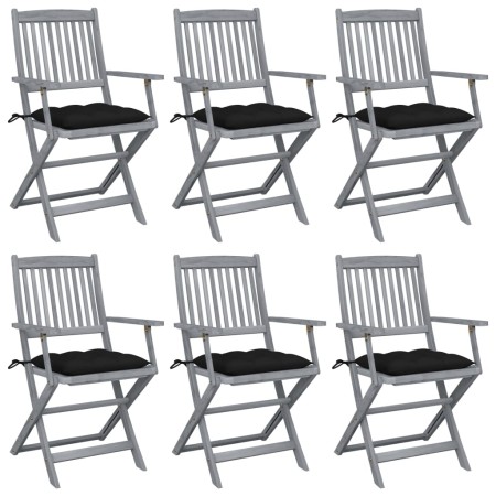 Folding garden chairs 6 pcs solid acacia wood cushions by vidaXL, Garden chairs - Ref: Foro24-3065429, Price: 300,99 €, Disco...