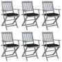 Folding garden chairs 6 pcs solid acacia wood cushions by vidaXL, Garden chairs - Ref: Foro24-3065429, Price: 300,99 €, Disco...