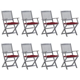 8 pcs folding garden chairs and solid acacia wood cushions by vidaXL, Garden chairs - Ref: Foro24-3078286, Price: 379,73 €, D...