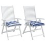 Cojines de silla 2 uds tela a rayas azul y blanco 40x40x7 cm